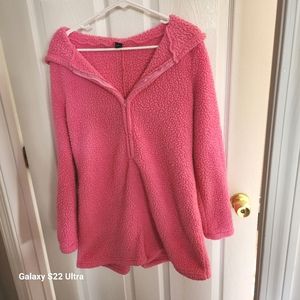 Shein Fuzzy Barbie Pink Romper with Hoodie